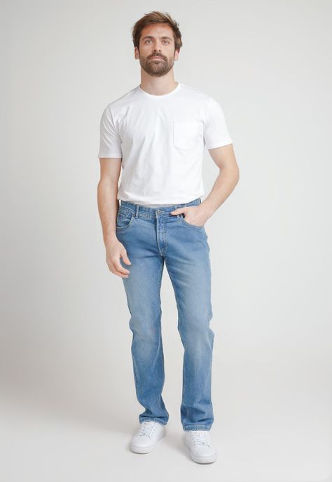 Jeans Hombre Algodón Liso Regular Nada Celeste-3