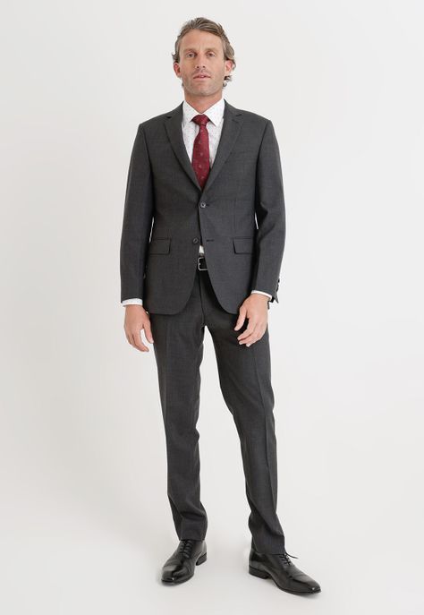 Traje Formal Hombre Mezcla Lana Liso Slim Executive Negro-0