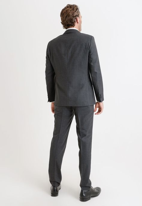 Traje Formal Hombre Mezcla Lana Liso Slim Executive Negro-1