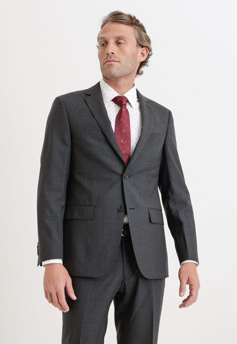 Traje Formal Hombre Mezcla Lana Liso Slim Executive Negro-3