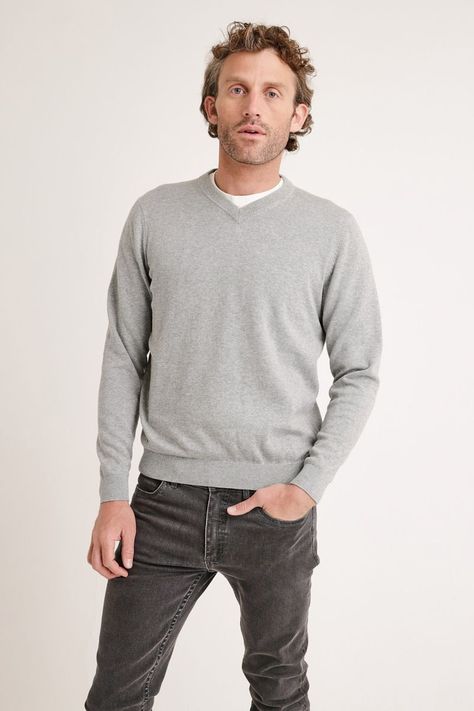 Sweater Hombre Algodón Cuello V Slim Parrot Gris Melange-0
