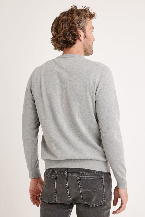 Sweater Hombre Algodón Cuello V Slim Parrot Gris Melange-1