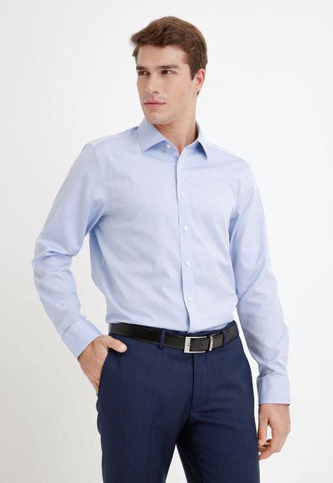 Camisa Hombre Formal Algodón Liso Essential Celeste-0