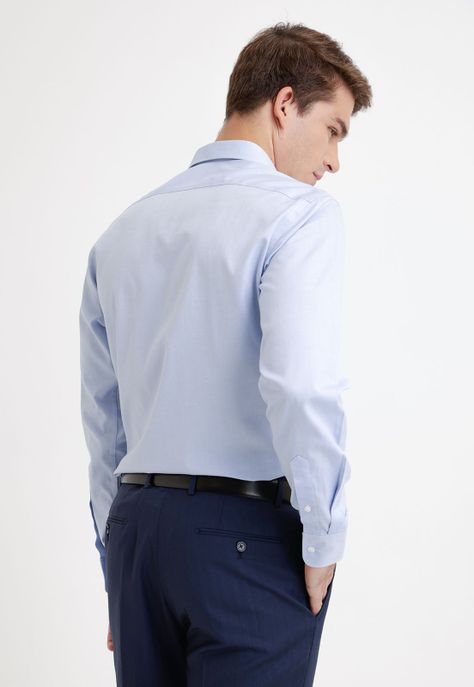 Camisa Hombre Formal Algodón Liso Essential Celeste-1