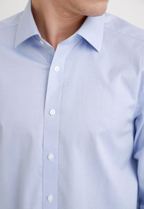Camisa Hombre Formal Algodón Liso Essential Celeste-2