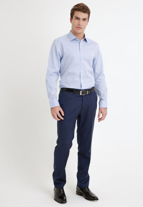 Camisa Hombre Formal Algodón Liso Essential Celeste-3