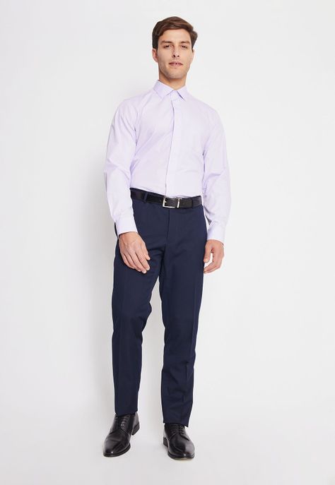 Camisa Formal Básica Lisa Regular Poplin Lila-3