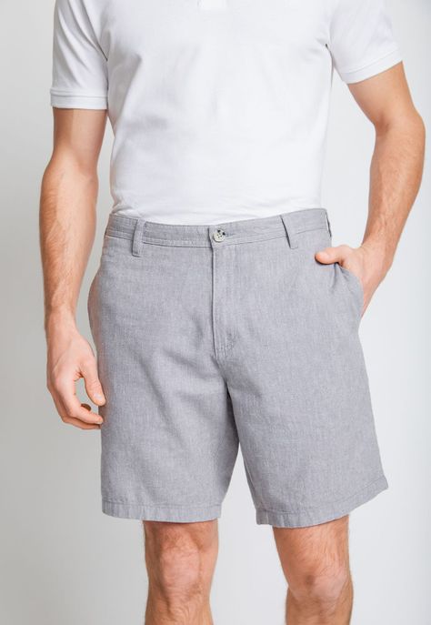 Bermuda Hombre Mezcla Algodón Lino Liso Slim Venus Gris-0