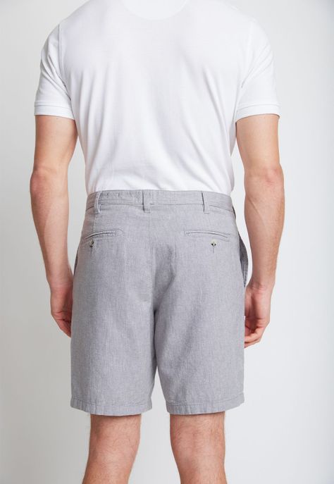 Bermuda Hombre Mezcla Algodón Lino Liso Slim Venus Gris-1