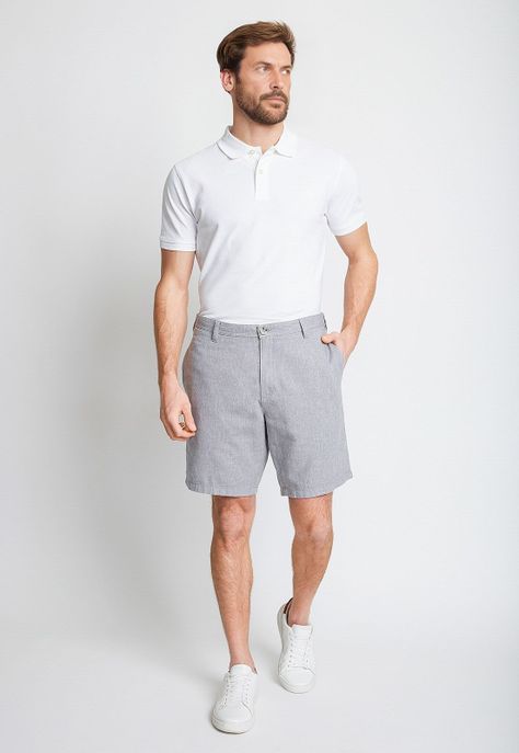 Bermuda Hombre Mezcla Algodón Lino Liso Slim Venus Gris-3