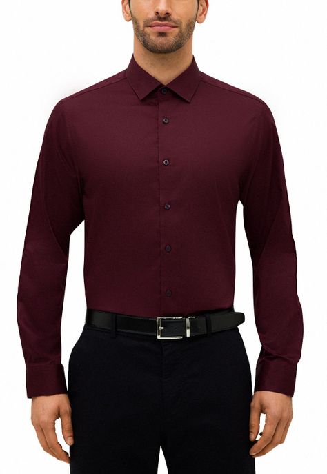Camisa Formal Hombre Wrinkle Free (Evita Arrugas) Burdeo-0