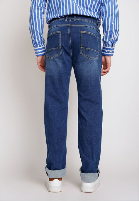 Jeans Hombre Algodón Liso Regular Nada Azul Medio-1