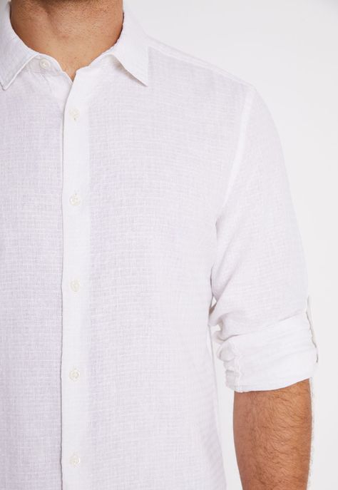 Camisa Hombre Manga Larga Lino Texturada Blanco-2