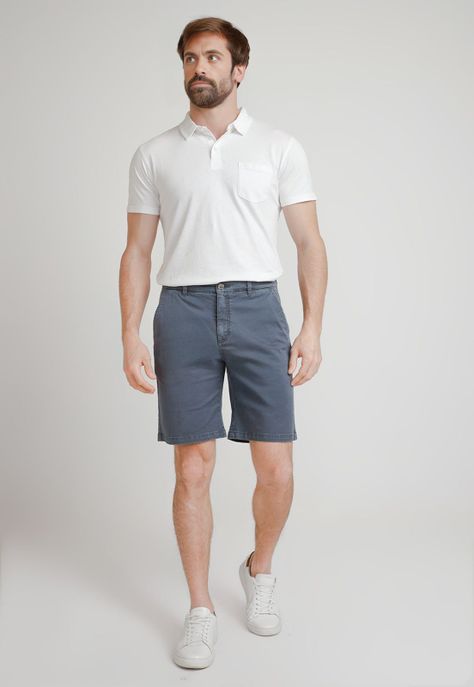 Bermuda Hombre Algodón Liso Slim Valerio Azulino-3