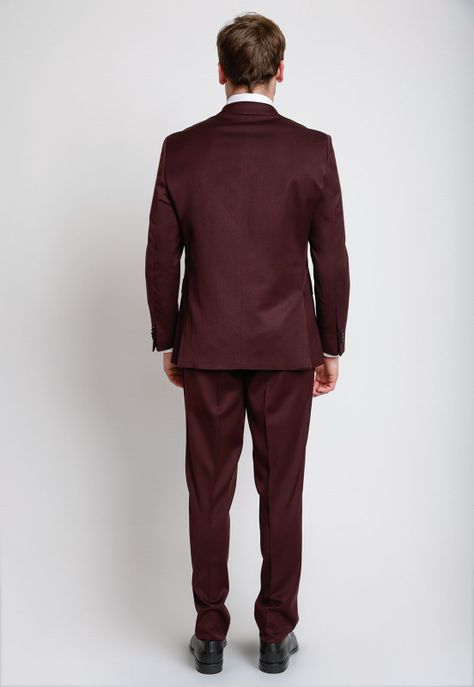 Traje Formal Hombre Mezcla Algodón Microdiseño Slim Graduación Burdeo-1