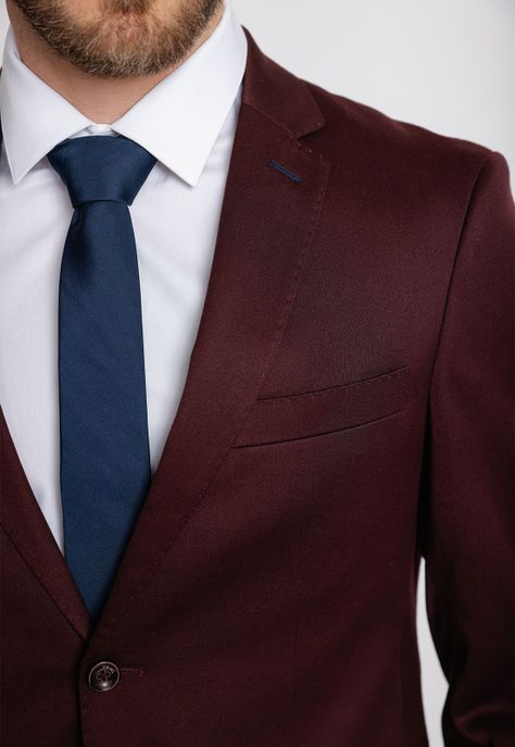 Traje Formal Hombre Mezcla Algodón Microdiseño Slim Graduación Burdeo-2