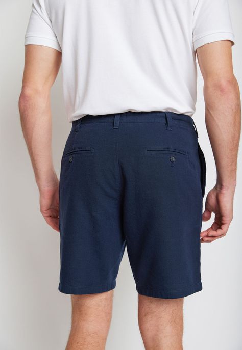 Bermuda Hombre Mezcla Algodón Lino Liso Slim Venus Azul Marino-1