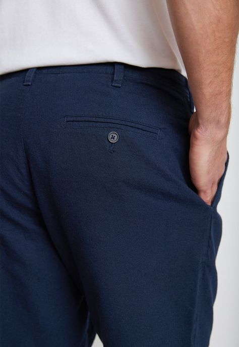 Bermuda Hombre Mezcla Algodón Lino Liso Slim Venus Azul Marino-2