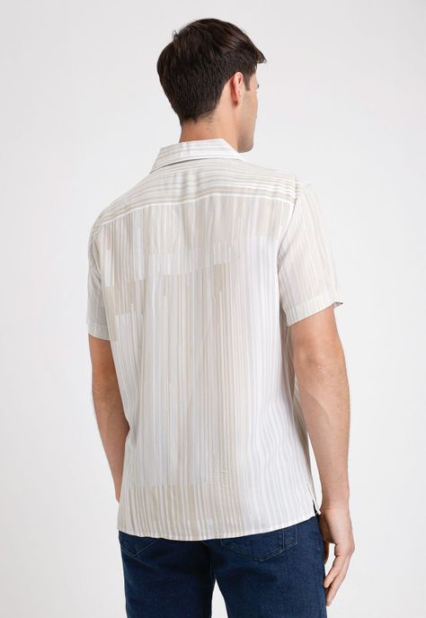 Camisa Hombre Manga Corta Estampada Beige-1