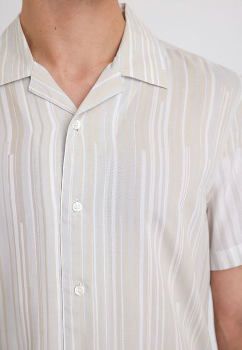 Camisa Hombre Manga Corta Estampada Beige-2