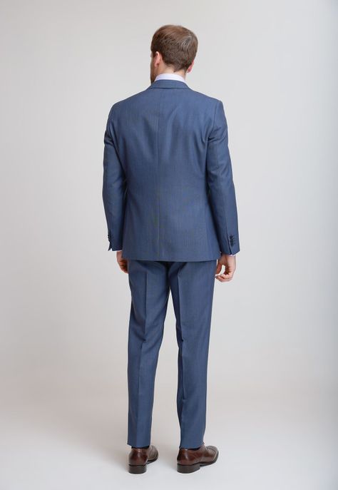 Traje Formal Hombre Mezcla Lana Liso Slim Executive Azul-1