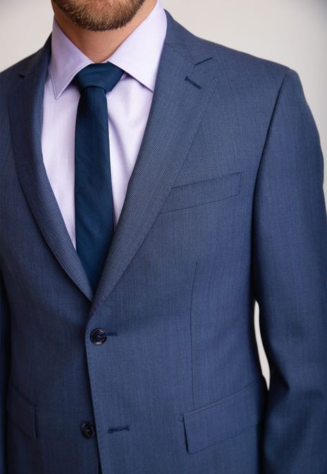 Traje Formal Hombre Mezcla Lana Liso Slim Executive Azul-2