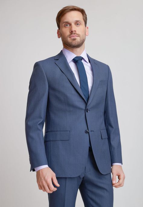 Traje Formal Hombre Mezcla Lana Liso Slim Executive Azul-3