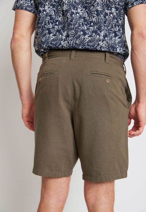Bermuda Hombre Mezcla Algodón Lino Liso Slim Venus Verde-1
