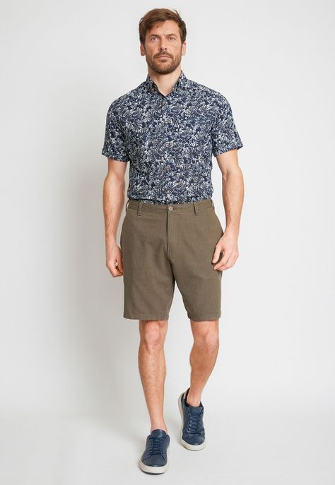 Bermuda Hombre Mezcla Algodón Lino Liso Slim Venus Verde-3