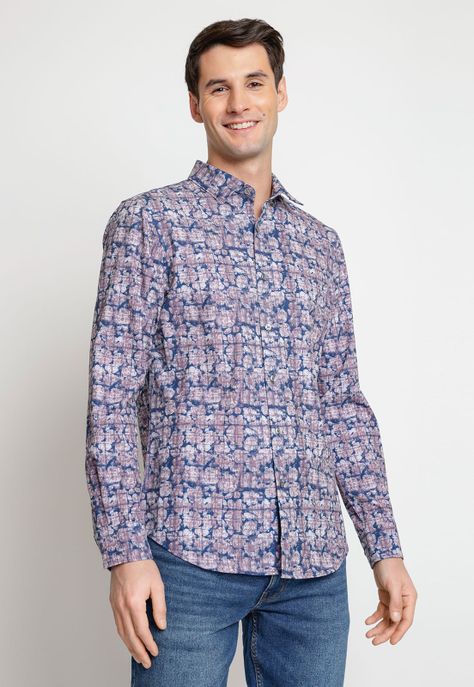Camisa Hombre Manga Larga Stretch Estampada Grape-0