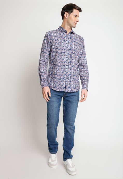 Camisa Hombre Manga Larga Stretch Estampada Grape-3