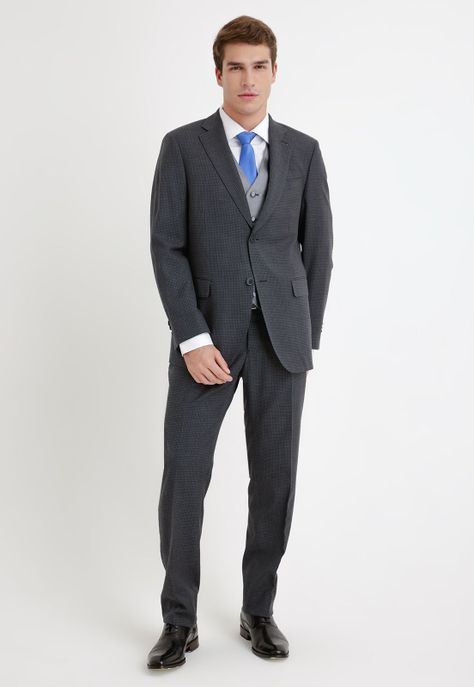 Traje Formal Hombre Lana Fantasía Regular Business Gris Oscuro-0