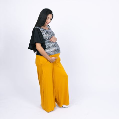 Pantalon maternal de algodon elasticado, modelo palazzo-1