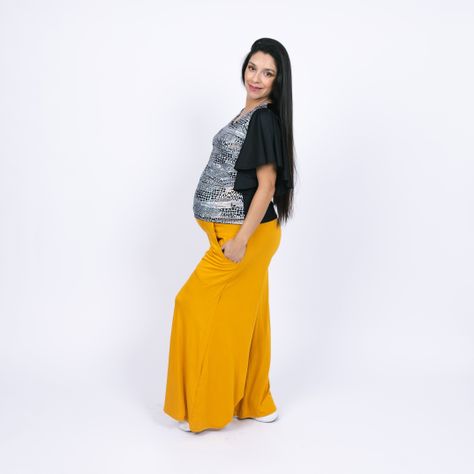 Pantalon maternal de algodon elasticado, modelo palazzo-3