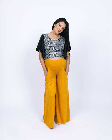 Pantalon maternal de algodon elasticado, modelo palazzo-2