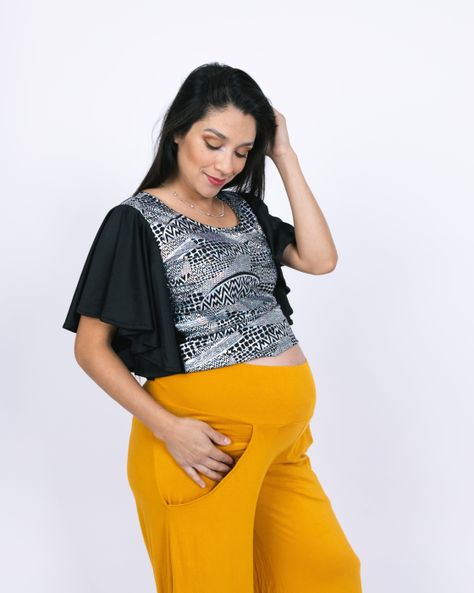 Pantalon maternal de algodon elasticado, modelo palazzo-0