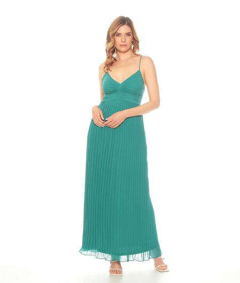 Vestido Plisado Sin Manga  Detalle En Escote-0