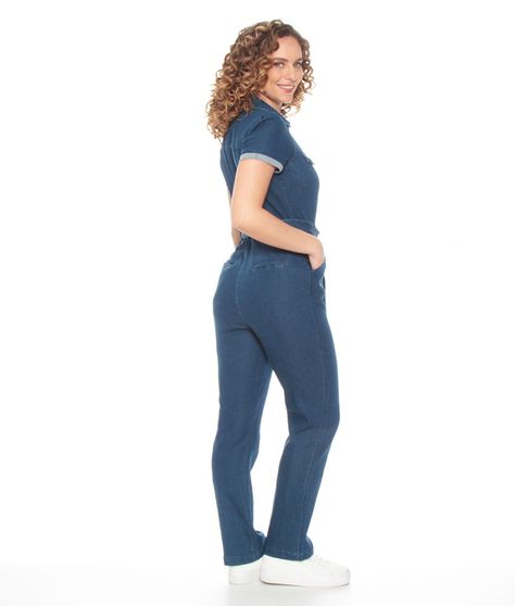 Enterito Manga Corta Denim Con Bolsillo Y Cinturon-1