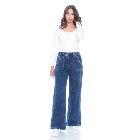 Jeans Cargo Wide Leg Tiro Alto Pretina Basica 1 Boton Costadillo-3