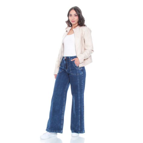 Jeans Cargo Wide Leg Tiro Alto Pretina Basica 1 Boton Costadillo-4