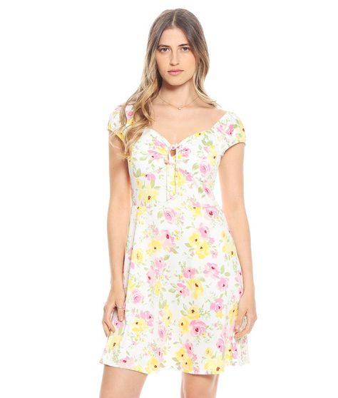 Vestido Sin Manga Estampado Con Lazo En Busto Y Corte En Cintura-0