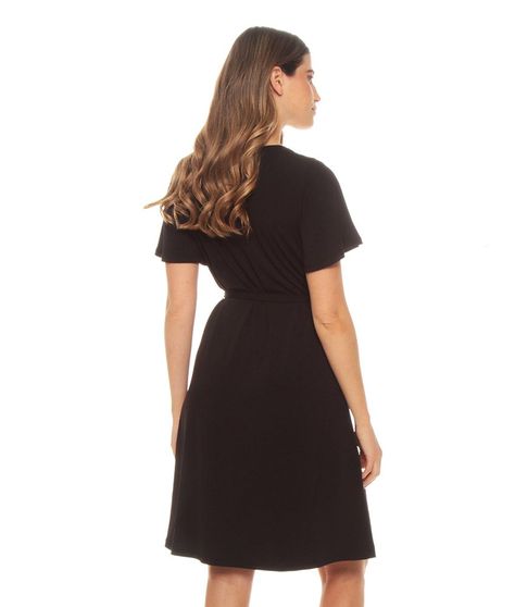 Vestido Manga Corta Con Lazo En Cintura Solido-1