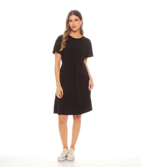 Vestido Manga Corta Con Lazo En Cintura Solido-3