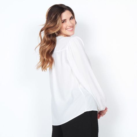 Blusa Manga Larga Solida Abotonada En El Delantero-7