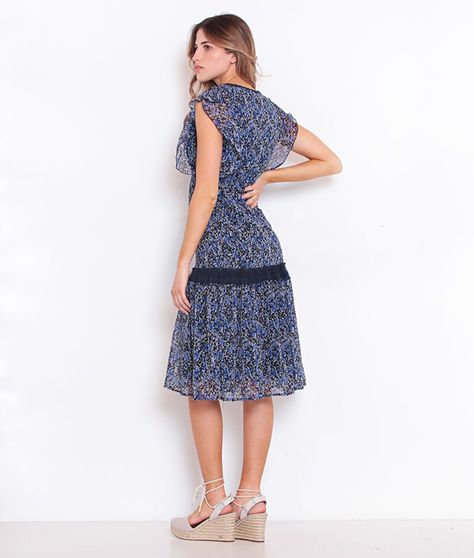 Vestido Estampado Manga Corta Con Volantes-1