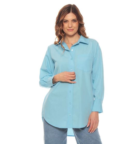 Blusa Manga Larga Solida Cuello Camisero-0