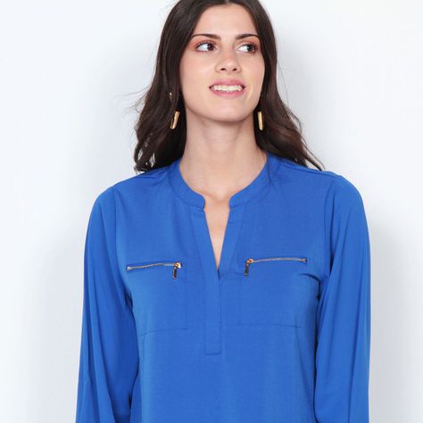 Blusa Manga Larga Con Cierre En Delantero Y Tapetas-1