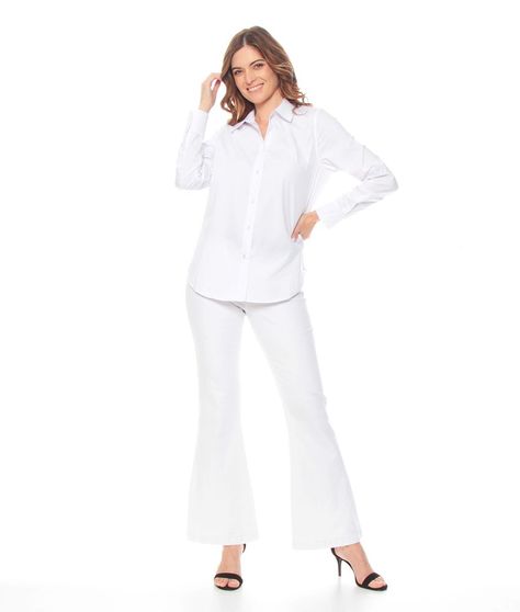 Blusa Manga Larga Solida Cuello Camisero Abotonada-1