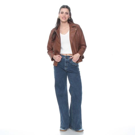 Chaqueta Manga Larga Cuero Ecologico Con Cierres-1