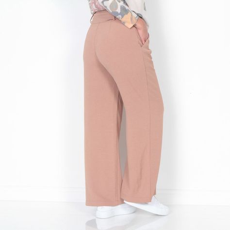 Pantalon Wide Leg Pretina Basica Con Cinturon  Tiro Alto-1